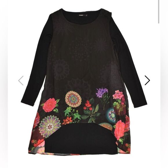 Desigual Kerowac Dress Black Floral Sheer Overlay
Long Sleeves Bodycon S… - Picture 2 of 7
